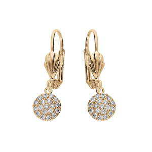 Boucles d'oreille en plaqué or pastille pavée d'oxydes blancs sertis et fermoir dormeuse