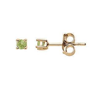 Boucles d'oreille en plaqué or pierre véritable Péridot 2.5mm et fermoir poussette