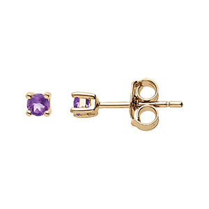 Boucles d'oreille en plaqué or pierre véritable Améthyste 2.5mm et fermoir poussette