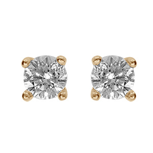 Boucles d’oreille en plaqué or oxyde blanc serti 4 griffes 3mm et fermoir poussette