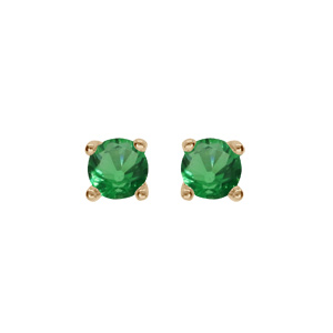 Boucles d’oreille en plaqué or oxyde rond vert serti 4 griffes 3mm et fermoir poussette