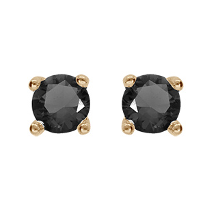 Boucles d’oreille en plaqué or oxyde rond noir serti 4 griffes 3mm et fermoir poussette