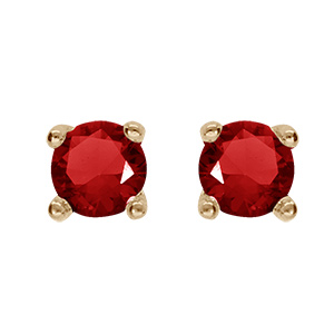 Boucles d'oreille en plaqué or oxyde rond rouge serti 4 griffes 3mm et fermoir poussette