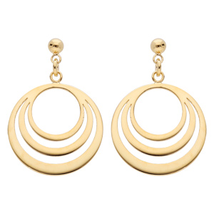 Boucles d'oreille pendantes en plaqué or avec 3 cercles suspendus et fermoir poussette