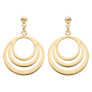 Boucles d’oreille pendantes en plaqué or avec 3 cercles suspendus et fermoir poussette