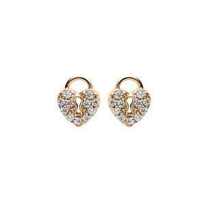 Boucles d’oreille en plaqué or cadenas coeur pavé oxydes blancs et fermoir poussette
