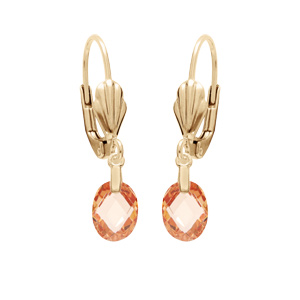 Boucles d’oreille en plaqué or goutte oxyde facetté orangé suspendue et fermoir dormeuse
