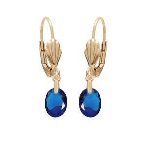 Boucles d'oreille en plaqué or goutte oxyde faceté bleu foncé et fermoir dormeuse