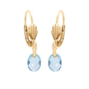 Boucles d'oreille en plaqué or goutte oxyde facetté bleu ciel suspendue et fermoir dormeuse