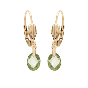 Boucles d’oreille en plaqué or goutte oxyde faceté vert olive et fermoir dormeuse