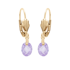 Boucles d'oreille en plaqué or goutte oxyde facetté mauve suspendue et fermoir dormeuse