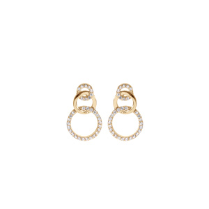 Boucles d’oreille en plaqué or 3 ronds 1 lisse et 2 avec oxydes blancs sertis et fermoir poussette