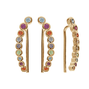 Boucles d’oreille en plaqué or chemin d’oreille avec oxydes multi couleurs et fermoir crochet
