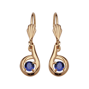 Boucles d’oreilles pendantes en plaqué or forme escargot avec oxyde bleu serti au centre et fermoir dormeuse