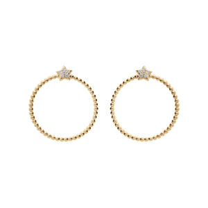 Boucles d’oreilles en plaqué or anneau boules avec étoile oxydes blancs sertis