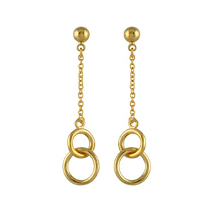 Boucles d'oreilles pendantes en plaqué or chaînette avec 2 anneaux emmaillés à l'extrémité et fermoi