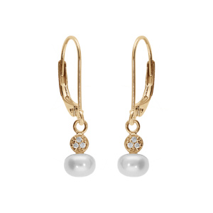Boucles d'oreille en plaqué or perle de culture d'eau douce et un oxyde blanc serti, fermoir dormeus