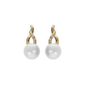 Boucles d’oreille tige plaqué or perle de culture d’eau douce avec oxydes blancs sertis