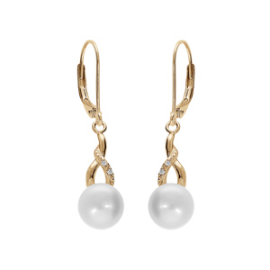 Boucles d’oreille en plaqué or perle de culture d’eau douce avec oxydes blancs sertis, fermoir dormeuse