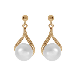 Boucles d'oreille tige forme goutte en plaqué or perle de culture d'eau douce avec oxydes blancs ser