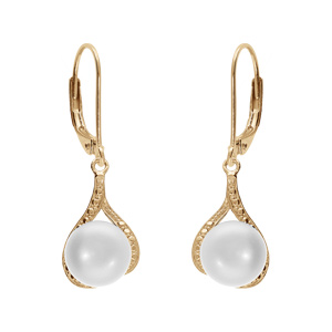 Boucles d'oreille en plaqué or forme goutte avec perle de culture d'eau douce et oxydes blancs, dorm