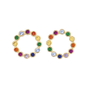 Boucles d'oreille tige en plaqué or cercle oxydes multi couleurs