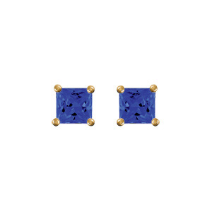 boucles d'oreilles en plaqué or solitaire oxyde carré bleu foncé 4 griffes et fermoir poussette