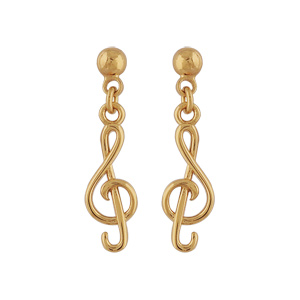 Boucles d’oreilles pendantes en plaqué or clef de sol suspendue et fermoir poussette