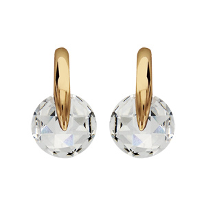 Boucles d’oreilles en plaqué or barrette avec oxyde rond blanc et fermoir poussette
