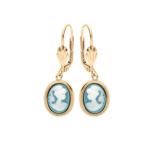 Boucles d’oreille en plaqué or Camée bleu et fermoir dormeuse
