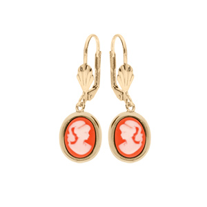Boucles d’oreille en plaqué or Camée rose et fermoir dormeuse