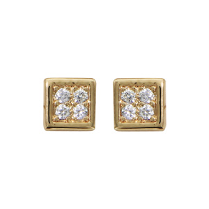 Boucles d’oreilles en plaqué or carré avec 4 oxydes blancs sertis et bords lisses et fermoir poussette