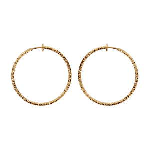 Créoles plaqué or tube diamantés 40mm pour oreilles non percées