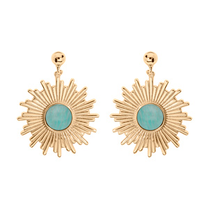 Boucles d'oreille en plaqué or soleil suspendu avec pierre Amazonite véritable et fermoir poussette