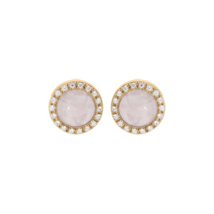 Boucles d'oreille en plaqué or pierre Quartz rose véritable véritable contour oxydes blancs sertis e