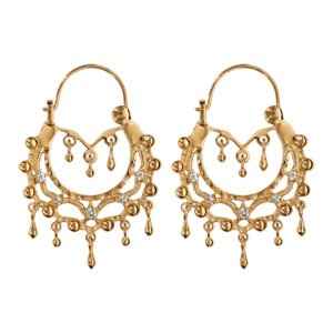 Créoles ethniques en plaqué or ornées de cristal synthétique blanc avec motif étoiles et pampilles -