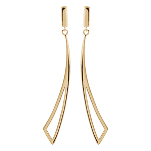 Boucles d’oreilles pendantes en plaqué or éventail simple évidée suspendue et fermoir poussette