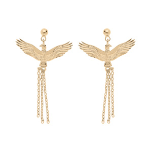 Boucles d'oreille en plaqué or aigle avec chaînette et fermoir poussette