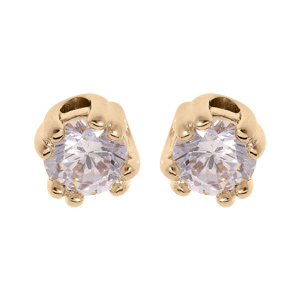 Boucles d’oreille en plaqué or oxyde blanc 4mm serti 8 griffes et fermoir poussette