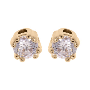 Boucles d'oreille en plaqué or oxyde blanc 4mm serti 8 griffes et fermoir poussette