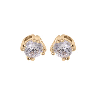 Boucles d'oreille en plaqué or oxyde blanc en 6mm serti 8 griffes et fermoir poussette