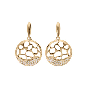 Boucles d’oreille en plaqué or ronde dentelle ajouréeavec  oxydes blancs sertis et fermoir poussette