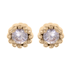 Boucles d’oreille en plaqué or oxyde blanc serti 3mm contour perlée et fermoir poussette