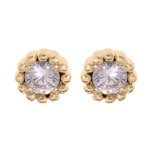 Boucles d'oreille en plaqué or oxyde blanc serti 3mm contour perlée et fermoir poussette