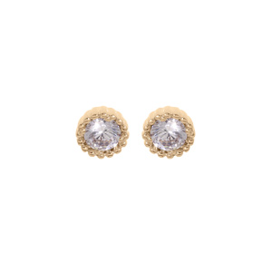 Boucles d’oreille en plaqué or oxyde blanc serti 4mm contour perlée  et fermoir poussette