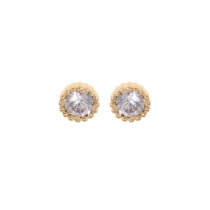 Boucles d'oreille en plaqué or oxyde blanc serti 4mm contour perlée et fermoir poussette