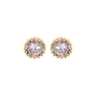 Boucles d’oreille en plaqué or oxyde blanc serti 5mm contour perlée et fermoir poussette