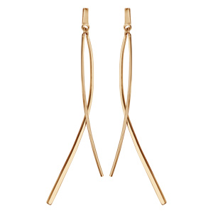 Boucles d’oreilles pendantes en plaqué or baguettes lisses et courbées et fermoir poussette