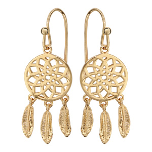 Boucles d’oreilles pendantes en plaqué or attrape rêve et fermoir crochet