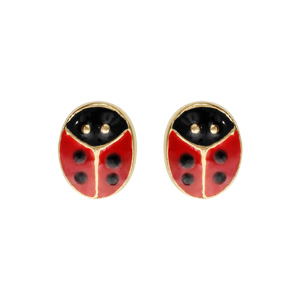Boucles d’oreilles pour enfant en plaqué or coccinelle et fermoir poussette